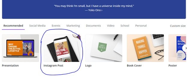 Screenshot of the Canva tool to create social media marketing graphics
